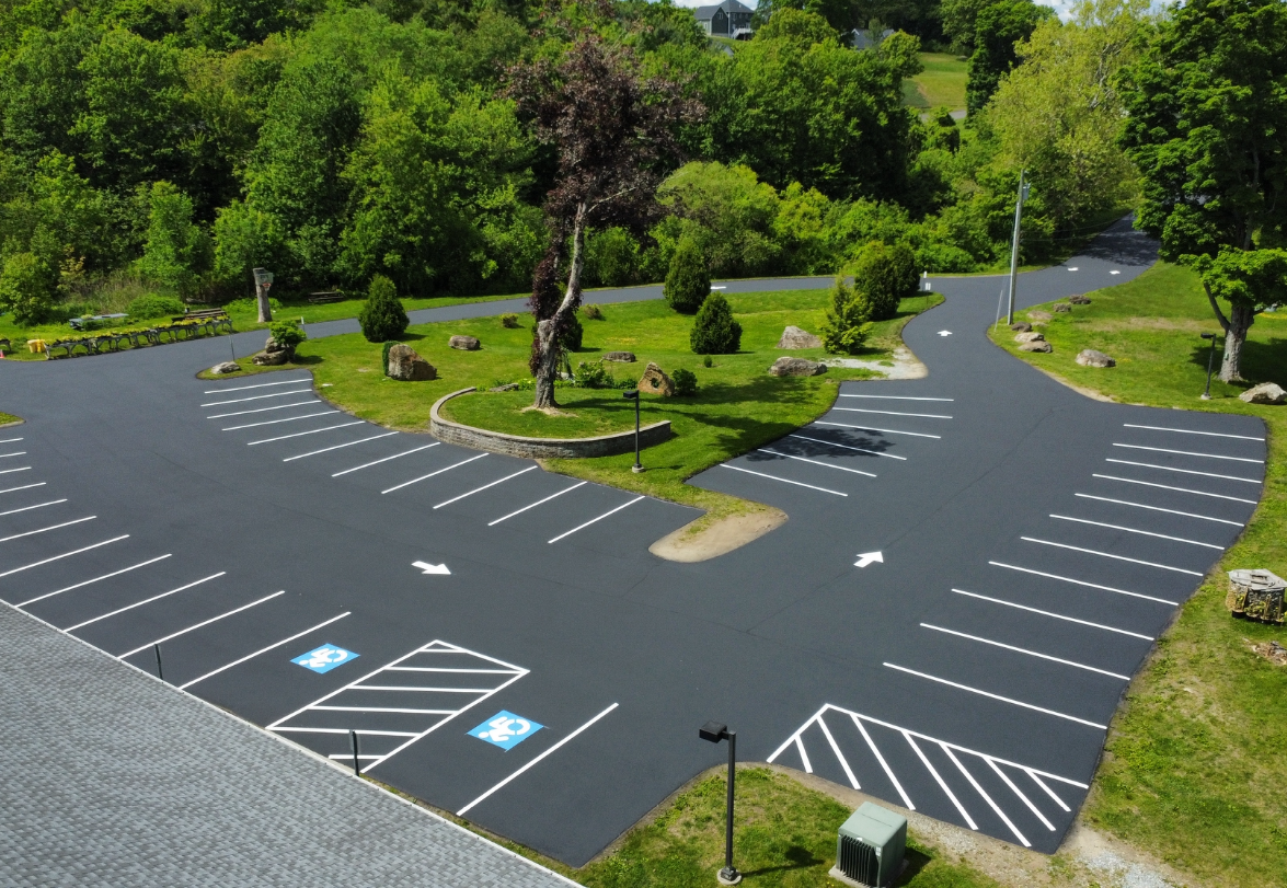Fresh sealed and striped parking lot